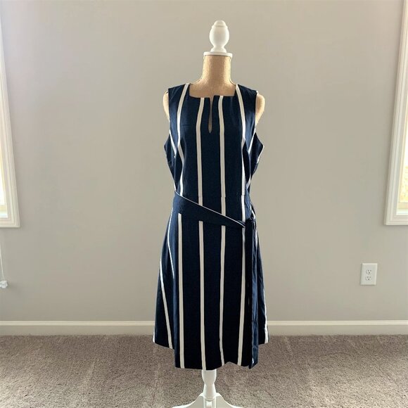 NWT Banana Republic Dress Sleeveless Navy White Stripes Nautical Petite … - Picture 1 of 12